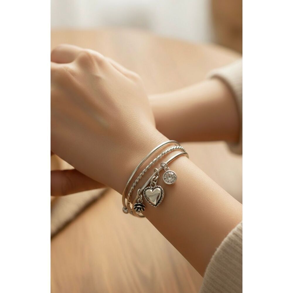 Bundle of Vintage set of 3 bangle charm bracelets